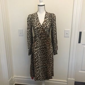Ganni Intermix Leopard Print Silk Wrap Dress NWT